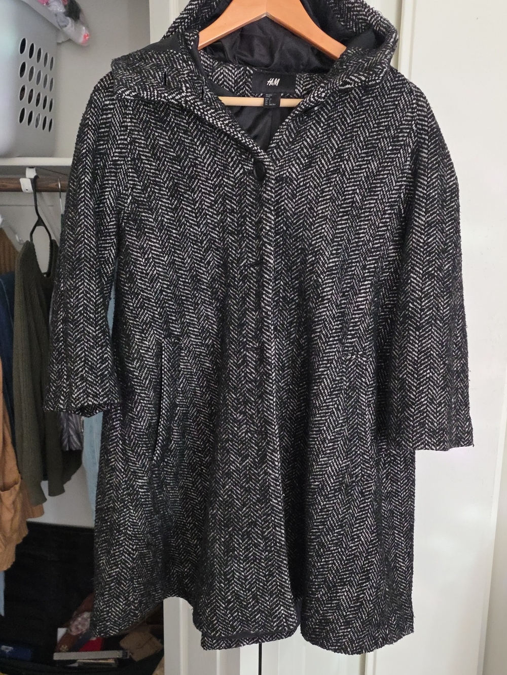 H&M Black and White Herringbone Coat